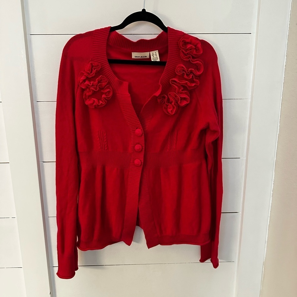 VINTAGE DKNY XL Pink floral crochet Y2K woman cardigan